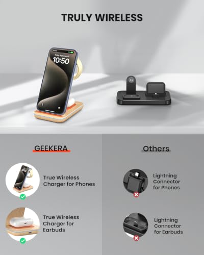 GEEKERA 3-in-1 Wireless Charging Station for iPhone, Watch & AirPods - color: Light Wood Color