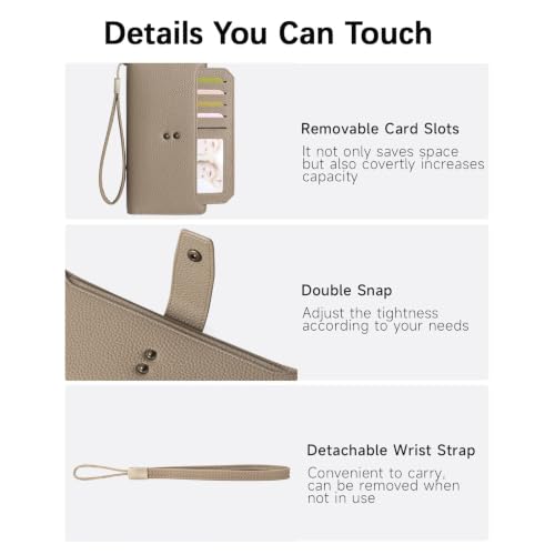 GAEKEAO Womens Wallet RFID Blocking Large Capacity Vegan Leather Card Holder Wristlet Clutch with 32 Card Slots 4 ID Windows - color: X06-Khaki