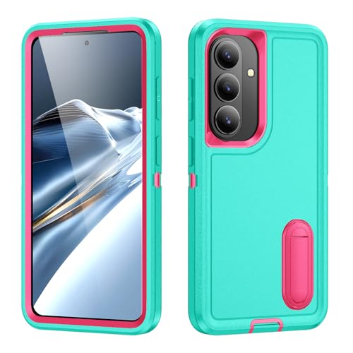 for Samsung Galaxy S26 Plus Case with Kickstand Case 3-Layer Military Grade Protective Case Cover Silicone Heavy Duty Rugged Shockproof for Galaxy S26+ Plus Phone Case (Cyan+Rose Red) - color: Cyan+Rose Red