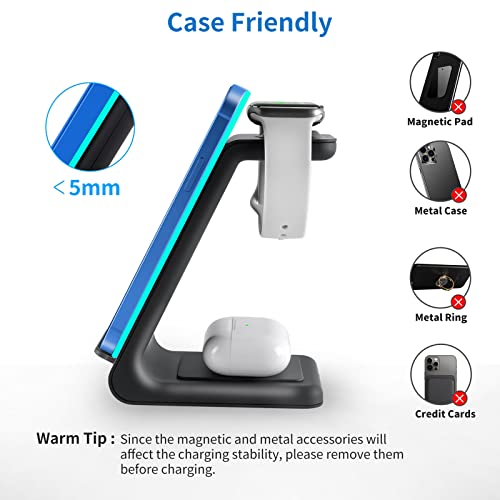 Wireless Charger iPhone,YOCUNKER 3 in 1 Qi Fast Wireless Charging Station Stand Dock for Multiple Devices Apple Watch Series 7/SE/6/5/4/3/2, Airpods 3/Pro/2,iPhone 14/13/12/11 Pro Max/X/XR (Black) - color: Black
