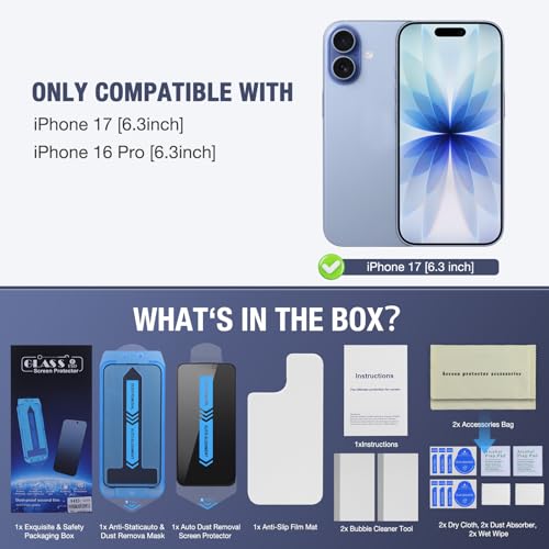 2-Pack Privacy Screen Protector for iPhone 17, iPhone 16 Pro 6.3-inch, 9H Tempered Glass, Full Coverage, Anti-Fingerprint, Auto Dust-Elimination, No Bubble, Easy Installation - size: : for iPhone 17/iPhone 16 Pro