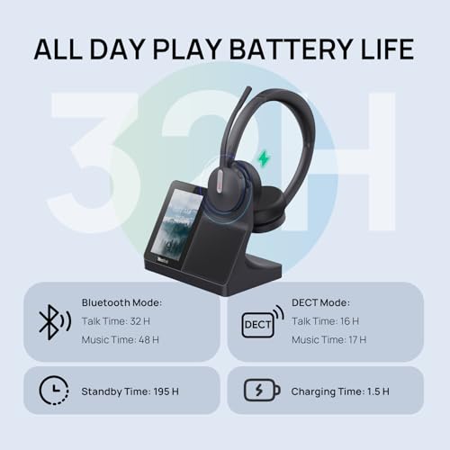 Yealink WH64 Workstation Dual Wireless Headset System with Touchscreen Base, DECT & Bluetooth, 3 Noise-Cancelling Microphones, Speakerphone, Busy Light for Office & Hybrid Work - style: WH64 Workstation Dual Teams