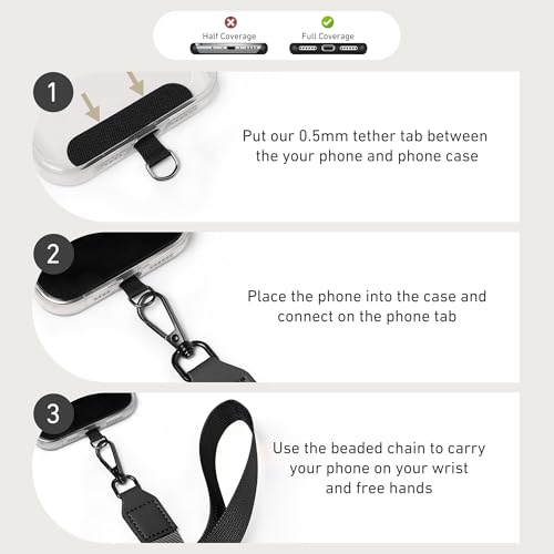 Nekmit Clip and Go Strap for Phone with Wallet Crossbody, Adjustable Phone Lanyard with Detachable Zippered Pouch & Wristlet - color: Black