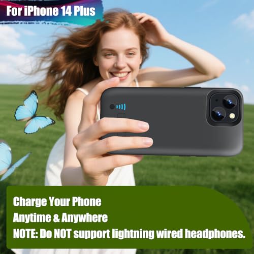 Battery Case for iPhone 14 Plus, 5000mAh Rechargeable Extended Battery Charging Charger Case, Add 100% Extra Juice (6.7 Inches) Black