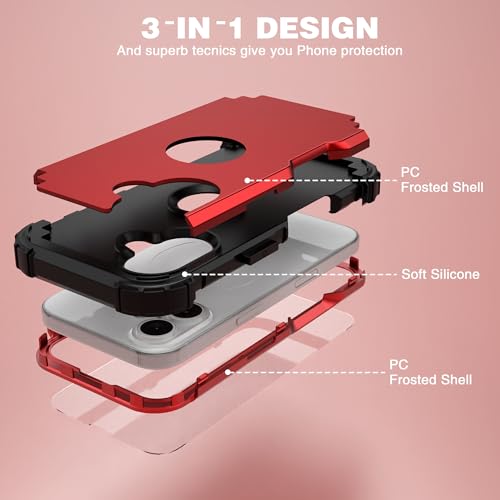 IDweel for iPhone 17 Case with Screen Protector, 3 in 1 Shockproof Slim Fit Hybrid Heavy Duty Hard PC Cover Soft Silicone Bumper Full Body Anti-Fingerprint Case, Red - color: Red