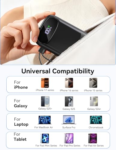 RETMSR Portable Charger 20000mAh 45W USB C Fast Charging, Built-in Cable - color: Frosted Black