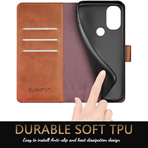 SUANPOT for Motorola(Moto G Power 2022) Wallet case 【RFID Blocking】 Credit Card Holder, Flip Folio Book PU Leather Phone case Shockproof Cover for Women Men Power2022 Light Brown - color: Light Brown