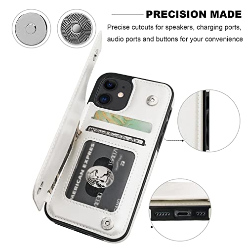 ONETOP for iPhone 12 & iPhone 12 Pro Wallet Case with Card Holder,White | Kickstand,ID/Cash Holder,Case Wallet with Card Slots,Double Magnetic Clasp,Durable PU Leather Shockproof Cover for Women Men - color: White