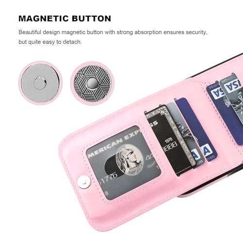 KIHUWEY for iPhone 17 Pro Max Wallet Case Card Holder Kickstand, Pink | Credit Card Slots, PU Leather, Magnetic Clasp, Flip Heavy Duty Protection Cover for Men - color: Pink