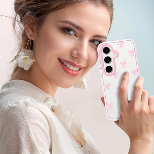 Dumkery Cute Phone Case for Samsung Galaxy S24 FE, Bow Aesthetic Pattern Cases, Soft Clear TPU Shockproof Bumper Cover for Girls Women, Pink - size: Samsung Galaxy S24 FE