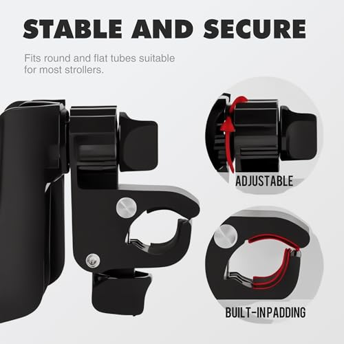 Li & Zhao Universal Stroller Cup Holder - 2-in-1 Wheelchair Cup Holder Adjustable Bike Drink Holder with Phone Holder Accessories for Rollator,Bike,Scooter,Walker(Black) - color: Black