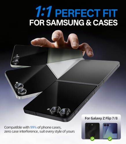 HelloDeere for Samsung Galaxy Z Flip 8 Camera Lens Protector, Military-Grade 9H+ Tempered Glass with AR Optical Tech HD Anti-Glare Anti-Scratch Metal Individual Ring Easy Install Case Friendly, Black - color: Z Flip 8 (Black)