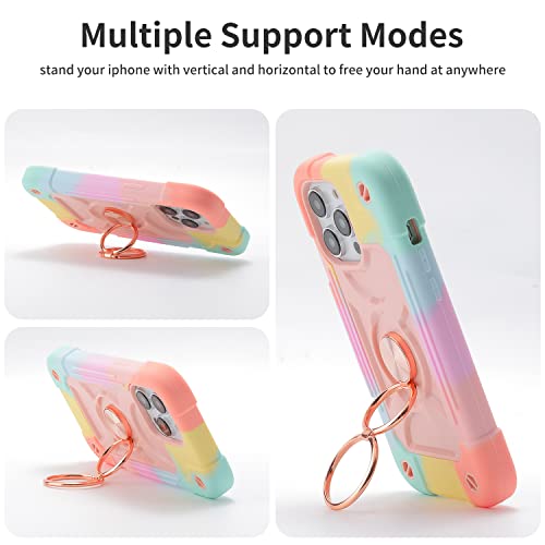 MARKILL Compatible with iPhone 14 Pro Case 6.1 Inch with Built-in Ring Stand, Military Grade Drop Protection Full Body Rugged Heavy Duty Case 3 in 1 Protective Durable Cover - color: Rainbow Pink, size: iPhone 14 Pro 6.1"