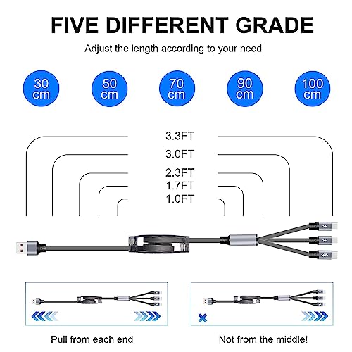 USB C Splitter Multi Charging Cable,3 in 1 Fast Charging Cord,3.3Ft 3 Pack - color: Grey