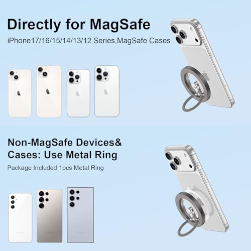 Cell Phone Ring Holder Stand for MagSafe,360 ° Rotation Finger Ring - color: Grey