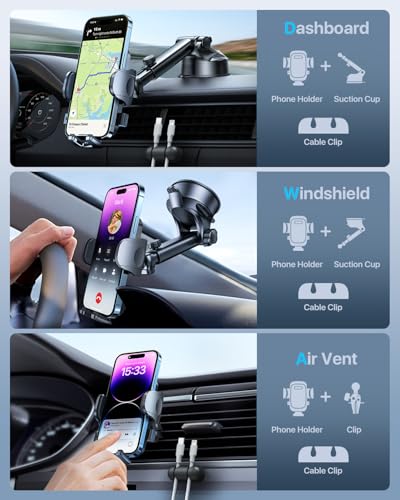 HTU Car Phone Holder【2026 Upgraded 100+LBS Suction & Safety Cert】 Cell Phone Car Mount for Truck Heavy Duty Phone Holder for Dashboard/Windshield/Vent for iPhone 17 16 Pro Max, Red - color: Red