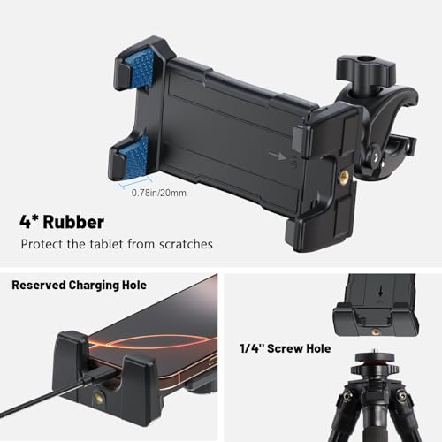 OHLPRO Tablet Mic Stand Holder for iPad Treadmill Handlebar Clamp, Mount for Spin Bike Microphone Peloton Stroller, Fit 5-13” iPad Pro 12.9 Air Mini, Galaxy Tab, iPhone, Fire HD 10-4" Arm - size: 4" Arm