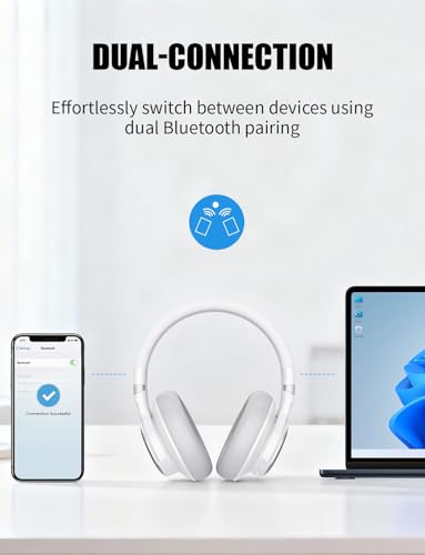 KVIDIO Hybrid Active Noise Cancelling Headphones Over Ear - color: White