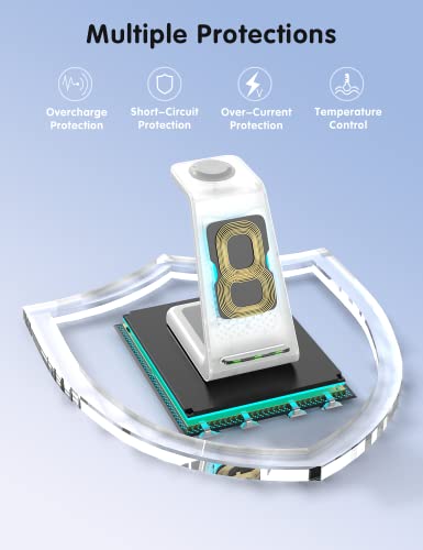 Charging Station for iPhone and Apple Watch: 3 in 1 Wireless Phone Charger Stand for iPhone 17 16 15 14 13 12 11 Pro Max & AirPods, Bedside Nightstand Docking - color: White