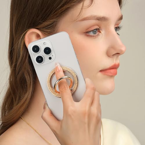Guppy Magnetic Phone Ring Holder, Glitter Magnet Finger Ring Grip Stand Holder, 360° Rotation with Cell Phone Ring Stand, Compatible with MagSafe for iPhone 17 Pro Max 16 15 14 13 12All-Gold - color: Gold