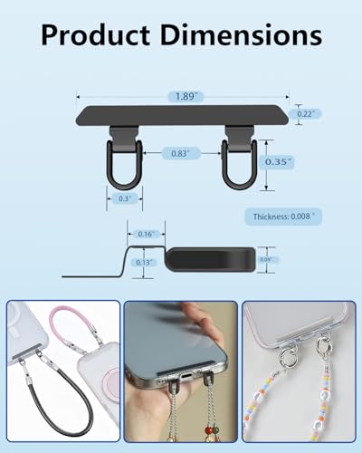 2 Pack Phone Lanyard Tab, 2-Ring Metal Tether Tab for iPhone - Thin Stainless Steel Cell Phone Lanyard Patch - color: Gold