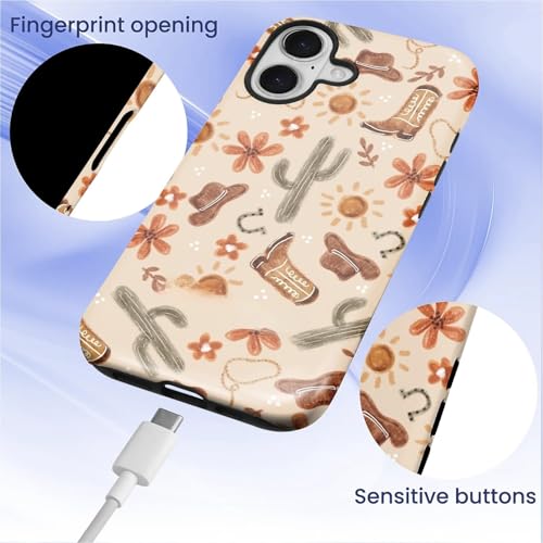 ZHEGAILIAN Case Compatible with iPhone 17,Hybrid 2-Layer Hard Shell for Girl Boy Women Men,Denim Boots Cactus - color: Denim boots cactus, size: iPhone 17
