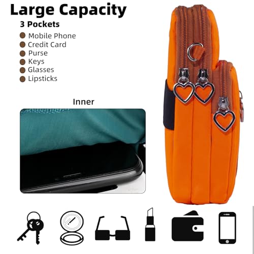 Small Crossbody Bag for Women - Mini Phone Purses with Crossbody Strap and Wallet - Nylon Arm Bag - color: A-orange