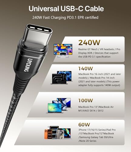 USB C to USB C Cable 240W Fast Charging 6FT, USBC to C Cable iPhone USB C - color: Black, size: 6FT, style: 240W USB C to USB C