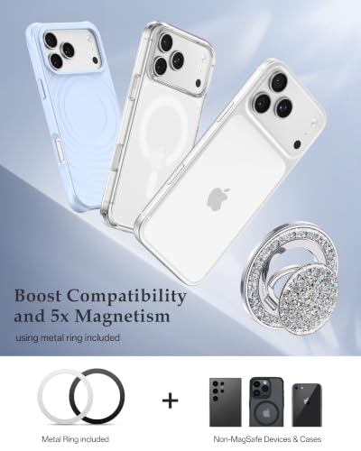 SYNCWIRE for MagSafe Phone Grip, Sparkly Magnetic Phone Ring Holder - color: Glitter Silver