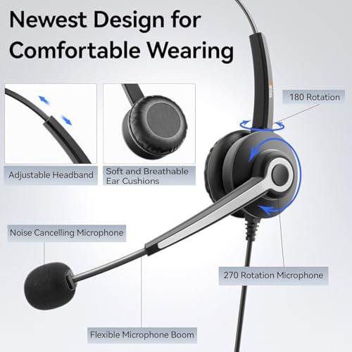 Wantek USB-A/USB C/3.5mm Jack 3-in-1 PC Headset, Wired & Noise with Noise-Cancelling Microphone for Laptop - Type-C Computer Headphones with Mic in-line Control for Home