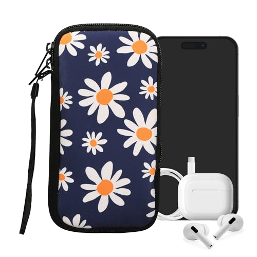 kwmobile Neoprene Sleeve for Smartphone Size XXL - 7" - Shock Absorbing Pouch Case - Protective Phone Bag - Summer Daisy Blue/White/Yellow - style: Summer Daisy 04-02-06
