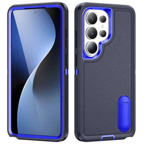for Samsung Galaxy S26 Ultra Case with Kickstand Case 3-Layer Military Grade Protective Case Cover Silicone Heavy Duty Rugged Shockproof for Galaxy S26 Ultra Phone Case (Navy+Blue) - color: Navy+Blue