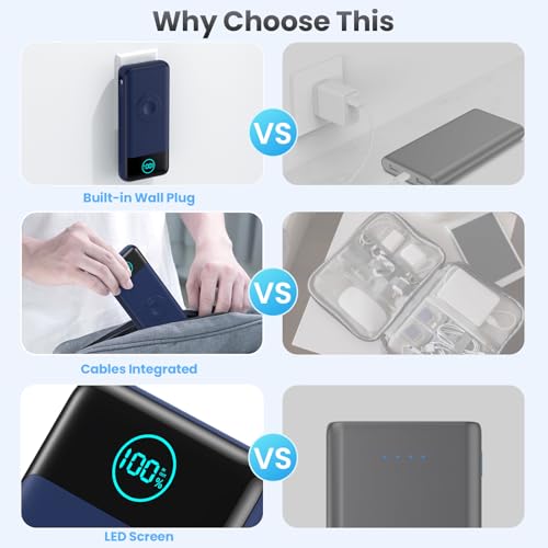 Portable Charger for iPhone with Built-in Cables and AC Wall Plug,26800mah Fast Charging USB C Power Bank,25W PD Travel Essential Battery Pack for iPhone 17/16/15/14/13,Galaxy,Apple Watch (Blue) - color: Dark Blue