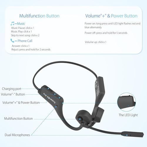Bone Conduction Headphones with Boom Mic Bluetooth Open Ear Wireless Computer Headsets PC with Mic Noise Canceling Bluetooth Earphones with Microphone for Office Use Driving Meeting - color: Q3Pro-Black