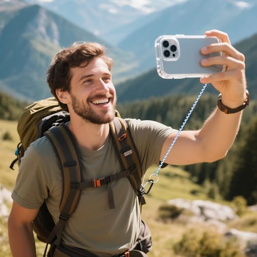 SHANSHUI Phone Lanyard Tether, Stretchy Phone Strap Patch Anchor Outdoor Climbing Hook Compatible for Most Smartphones - color: Purple+blue