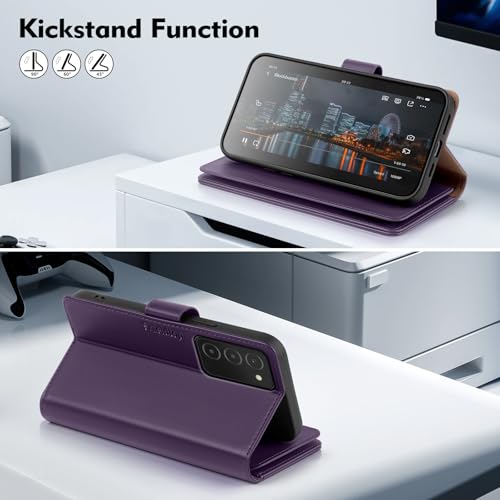 Shieldtop Compatible with Samsung Galaxy A03S US Wallet Case with Card Holder,RFID Blocking PU Leather Phone Case Folio Flip Shockproof TPU Protective Cover Credit Card Slots Women Men,Purple - color: Purple