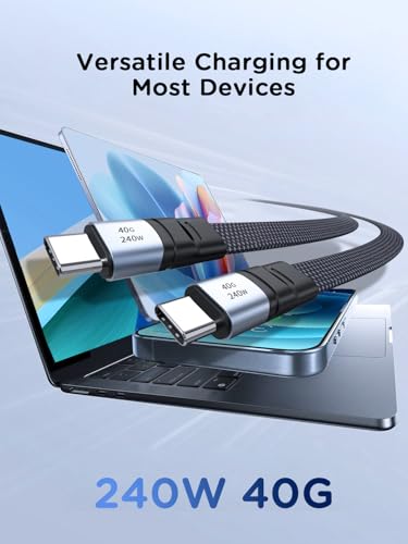 USB4 Cable 5FT Flat USB C to USB C Cable, Thunderbolt 4 Compatible 40Gbps Data Transfer, 240W PD Fast Charging & 8K@60Hz Video Cable for MacBook, iPad, External SSD - color: Straight, size: 60.0 inches