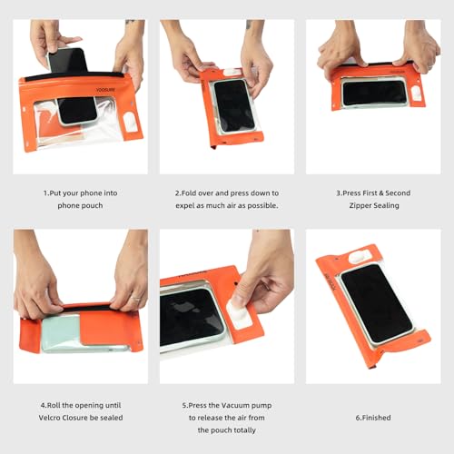 Vacuum Waterproof Phone Pouch - IPX8 Professional Cell Phone Dry Bag with Lanyard, Essential for Beach & Cruise, Universal Waterproof Case Fits All Smartphones up to 7.7" (1, Orange) - color: Orange