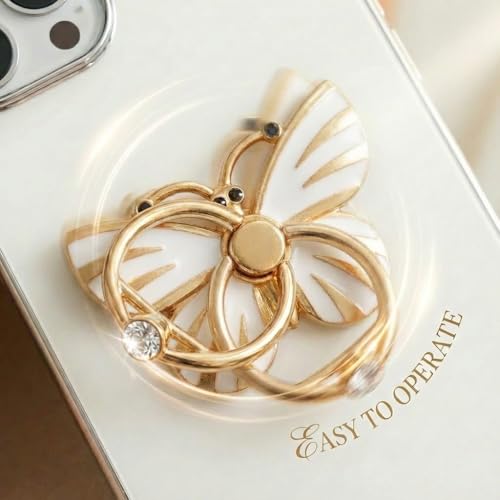 NXVX Butterfly Phone Ring Holder, White 360° Finger Grip & Kickstand - color: Golden Butterfly White