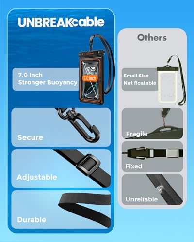 UNBREAKcable Floating Waterproof Phone Pouch 2 Pack, IPX8 Waterproof Phone Case Dry Bag Kayak/Beach/Cruise Travel Essentials, Water Proof Pouch for iPhone 17 16 15 Pro Max, Samsung S25 Ultra S24-7 - size: 7.0 inch