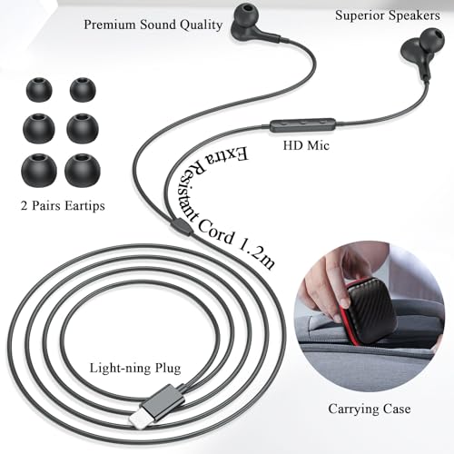 ACANDYA MFi-Certified Lighting Earbuds for iPhone 14 13 12 11 Pro Max Black - color: Black