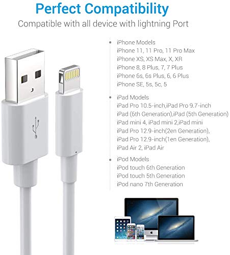 Lightning Cable MFi Certified - iPhone Charger 3Pack 3FT Lightning to USB A Charging Cable Cord Compatible with iPhone 14 13 12 SE 2020 11 Xs Max XR X 8 7 6S 6 Plus 5S iPad Pro iPod Airpods - White - color: White