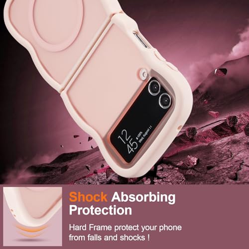 UEEBAI Magnetic for Samsung Galaxy Z Flip 3/Z Flip 4 Case, Compatible with MagSafe, Transparent Clear Wave Frame Design Soft Edge Cover Matte Shockproof Phone Case- Pink - color: Pink, size: Samsung Galaxy Z Flip 3/Z Flip 4