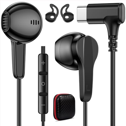 90° Angled USB C Headphones for iPhone Duo 18 17 16 15 Pro Max Wired Earbud - color: Black