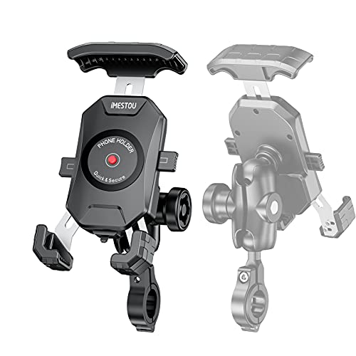 iMESTOU Anti-Theft Motorcycle Phone Mount with 1" Ball Base - style: Double Socket Arm- No Charge Style