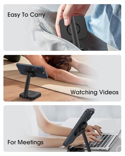 Magnetic Charging Station for Apple Watch 11/10/9/8,Foldable Wireless Charger for iPhone 17 16 15 14 13 Pro Max,3 in 1 Adjustable Angle Phone Holder Travel Dock,Mag-Safe Charger Stand for AirPods Pro - color: Black
