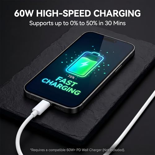 TZBAY 4-Pack (6ft 6ft 10ft 10ft) 60W USB C to USB C Fast Charging Cable - color: White 2x6ft+2x10ft