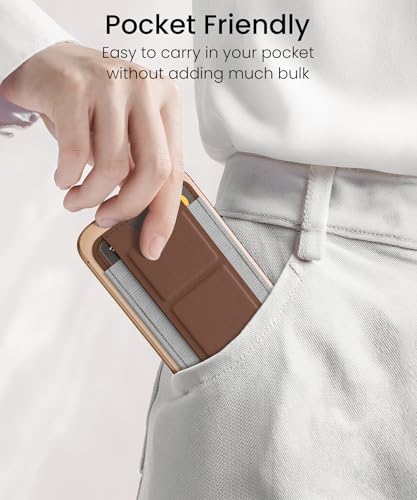 GONEZ for MagSafe Wallet with Stand, Stronger Magnetic Card Holder for iPhone 17/16/15/14/13/12 Series, Premium Leather Phone Wallet with RFID Blocking, 1 Slot, Fit 5 Cards, Brown - color: BROWN