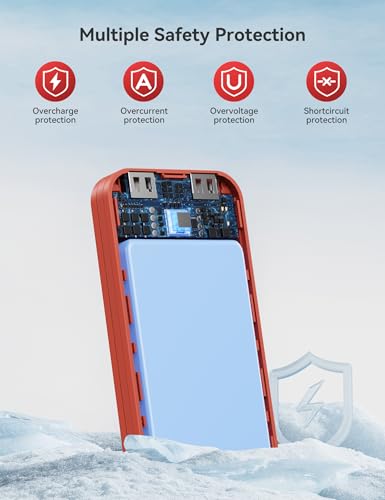 Portable Charger Power Bank 10000mAh with Built in Cables & Wall Plug - color: Crimson