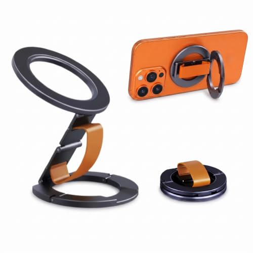 Magnetic Phone Holder for Car, Gym, Desk – N52 Strong Magnet, Foldable Aluminum Mount Stand with 270° Rotation, Universal for iPhone Samsung Android (Grey)